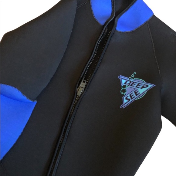 Deep See Long Sleeve Asymmetrical Zip Shorts Wet Suit Adult Medium - Picture 2 of 11